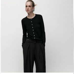 Zara Black Button-Down Crewneck Cardigan